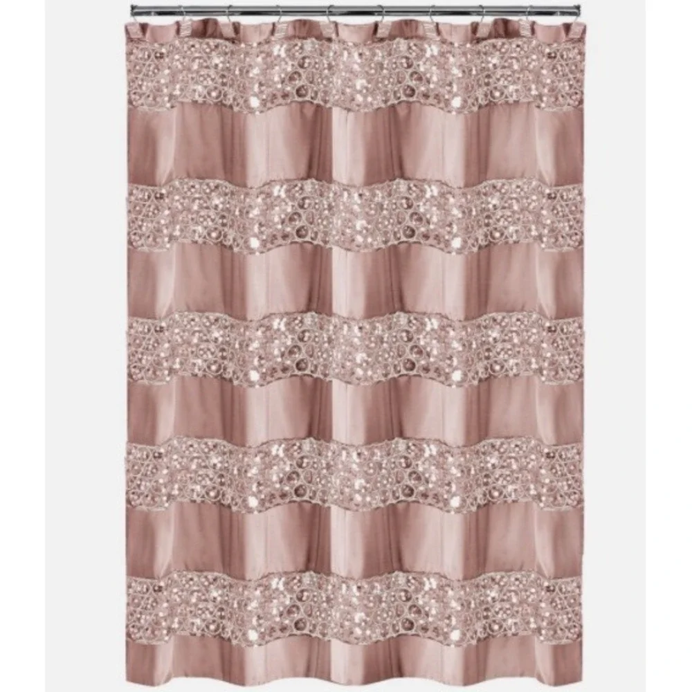 NWT POPULAR BATH Shower Curtain Sinatra Blush Sequin Glam 70x72